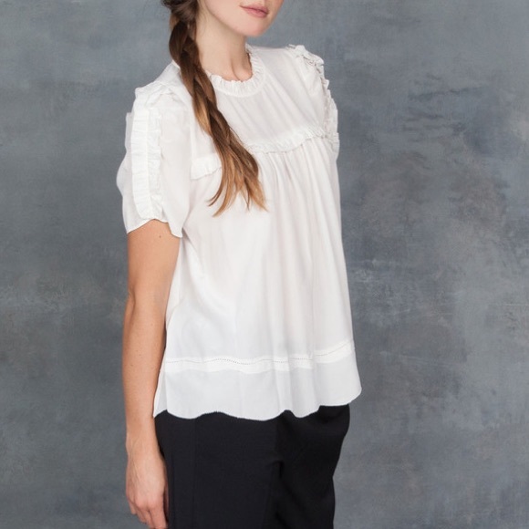 Ulla Johnson Blouse Silk Ivory Ruffles Sleeves Babydoll Isle US 0 - Picture 2 of 14